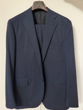 Eidos Napoli Navy Pinstripe Suit – Size 46R – 100% Wool | Made in Italy